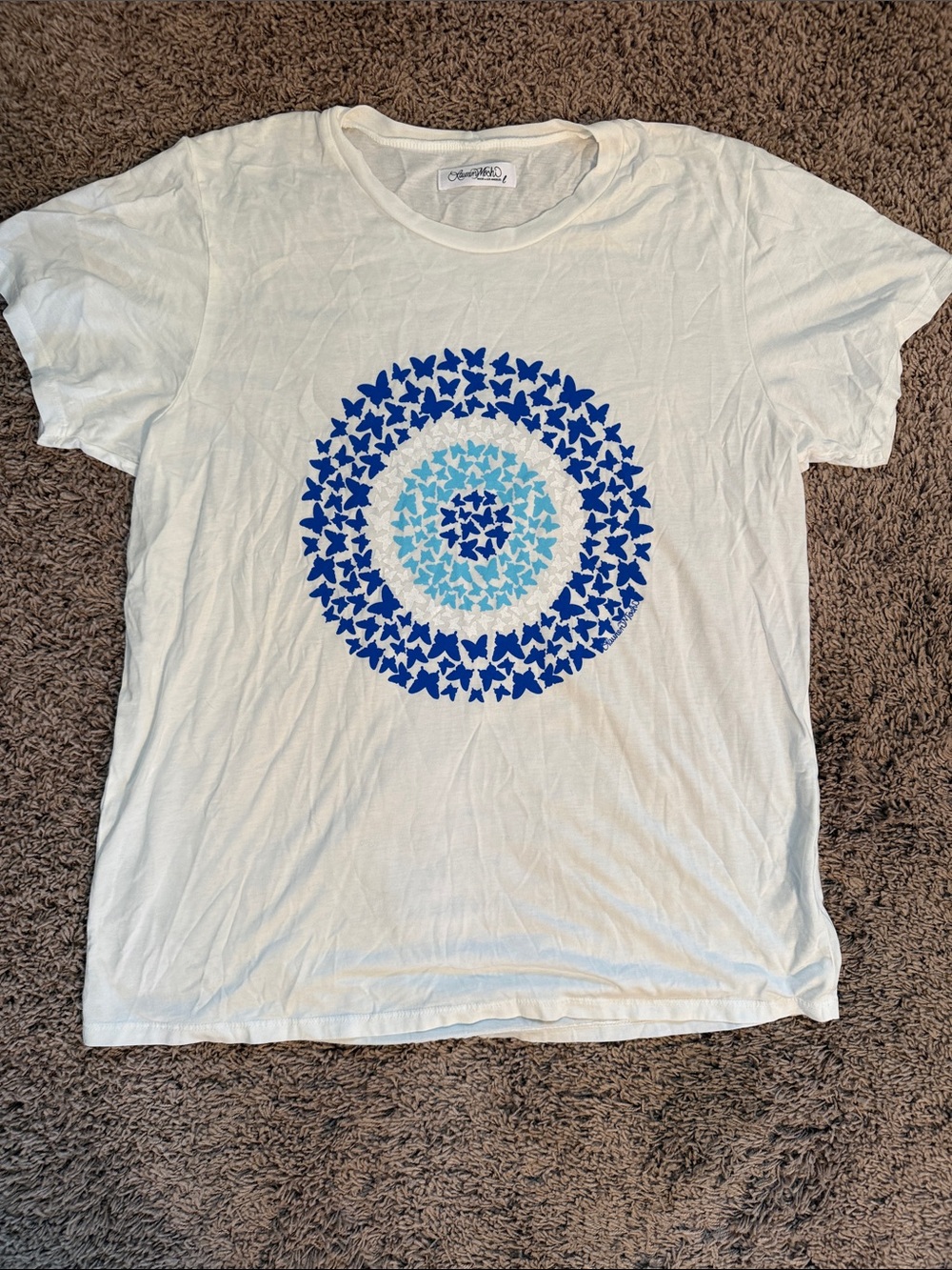 Lauren Moshi White Tee with Blue Butterfly Ring Graphic